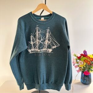 Re/Done Boston Ship Graphic Crewneck Sweatshirt • sailboat • oversized • comfy